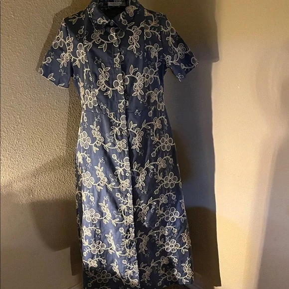 Valentina Naldi Dresses | Valentina Naldi-Blue And Cream Floral Midi Dress | Color: Blue/Cream | Size: M | Lesrie66's Closet